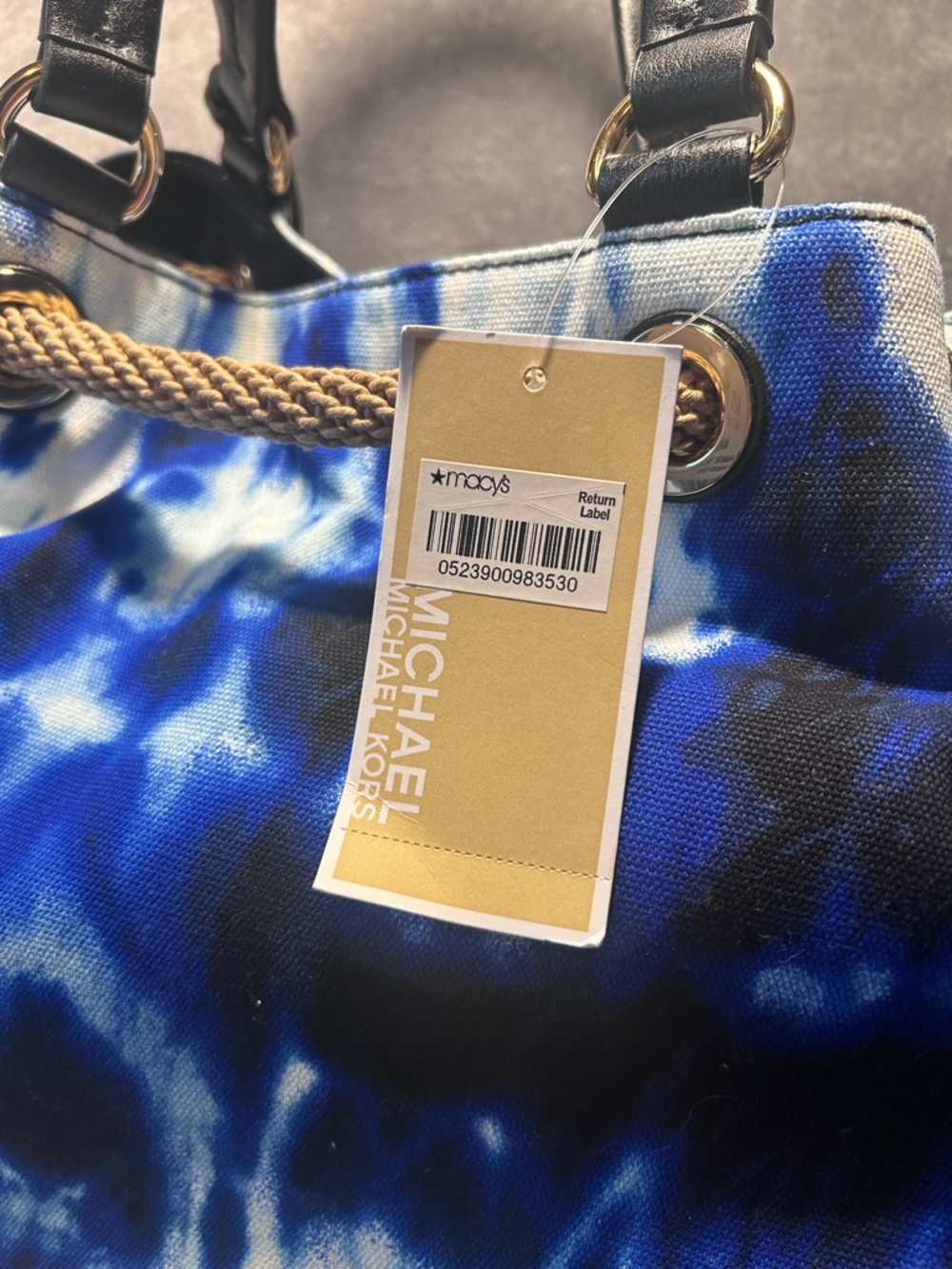 Michael Kors Marina Large Blue Tie Dye Rope Tote w/ Gold Hardware - Picture 6 of 11